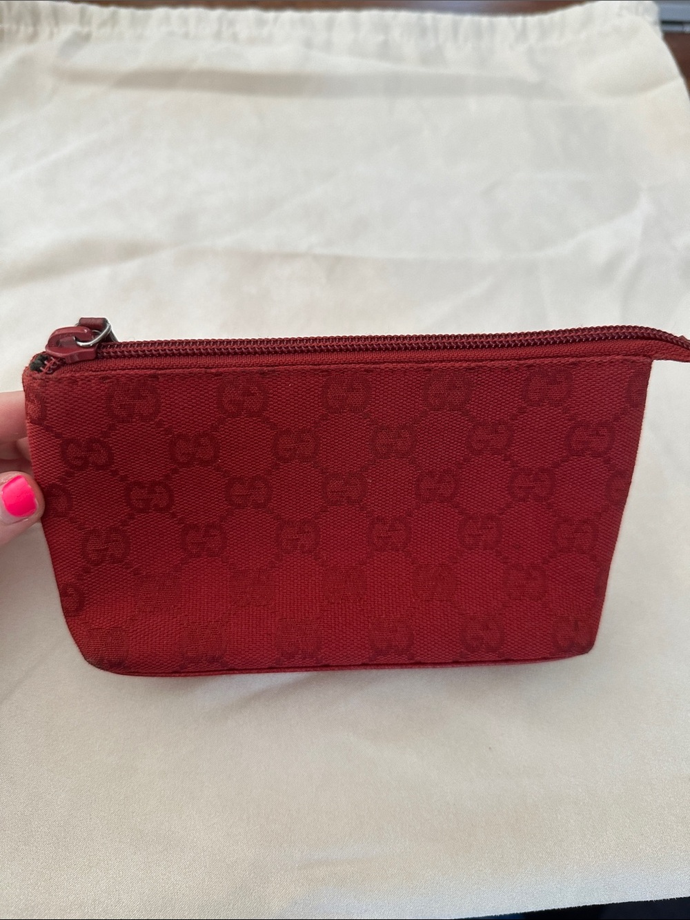 Gucci Red Monogram Cosmetic Travel Pouch Clutch with CoA Authentic